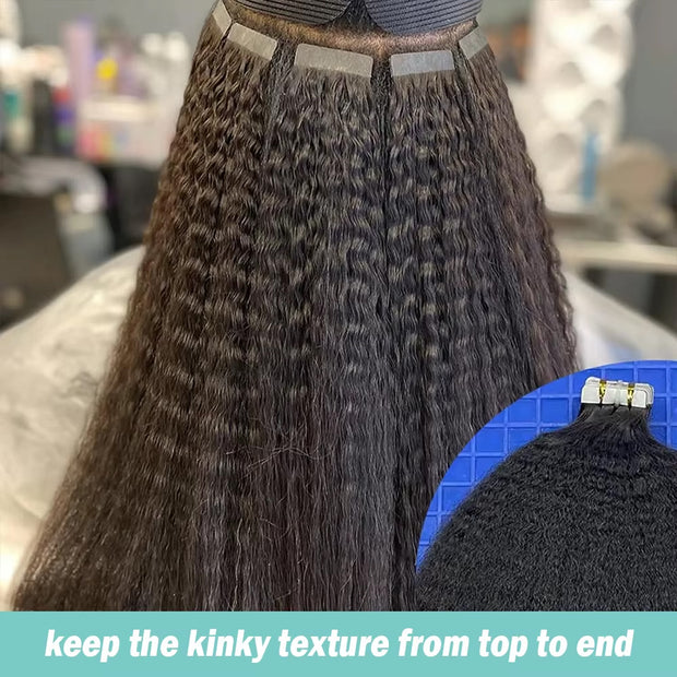 Tape In Hair Extensions Human 50g Hair Kinky Straight Natural Color With Replacement Tapes 20 Pcs, Remover