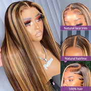 13x6HD Lace wig Highlight 4P27 straight Frontal WIG UP TO 42 Inch 100 Human Hair