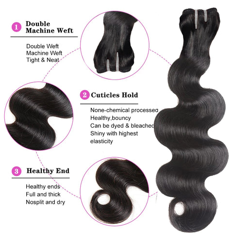 Double Drawn Indian Raw Hair Body Wave Full End Unprocessed 100% Human Hair Natural Color