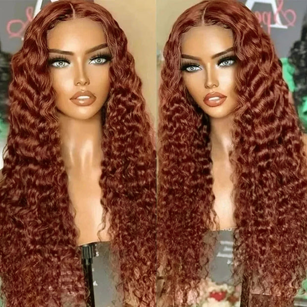 13x4 Transparent Lace Body Wave Frontal Wigs Copper Pre-order Deep Wave, Straight, Jerry Curl