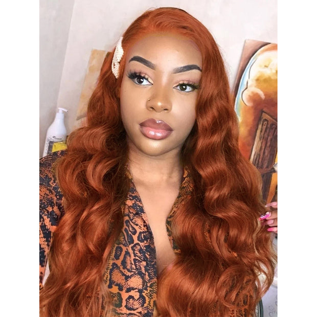 13x4 Transparent Lace Body Wave Frontal Wigs Copper Pre-order Deep Wave, Straight, Jerry Curl