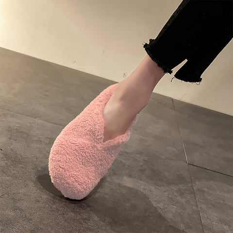 Winter Warm Fur Women Mules Slippers Casual Cover Toe Ladies Comfort Soft Sole Flats House Cotton Shoes