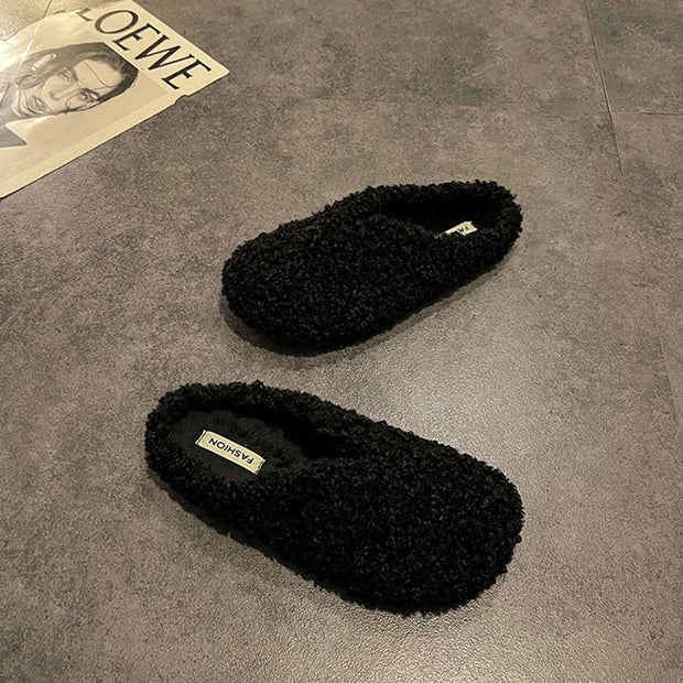 Winter Warm Fur Women Mules Slippers Casual Cover Toe Ladies Comfort Soft Sole Flats House Cotton Shoes