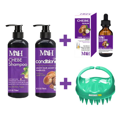 Chebe Intense Hair Growth Set Shampoo & Conditioner + Chebe Growth Hair Solution + Scalp Hair Massager