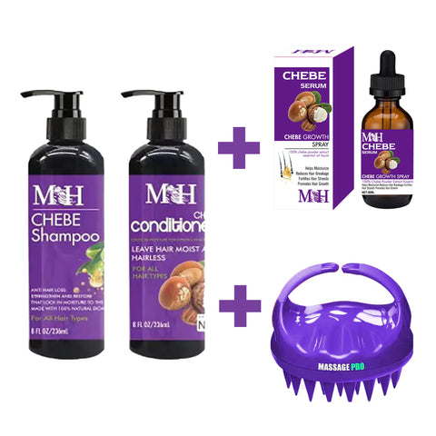 Chebe Intense Hair Growth Set Shampoo & Conditioner + Chebe Growth Hair Solution + Scalp Hair Massager