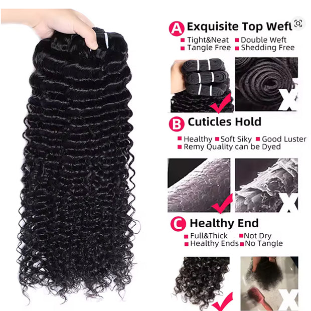 Double Drawn Indian Raw Deep Wave Full End Unprocessed 100% Human Hair Natural Color