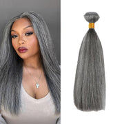 Salt Pepper Straight 100 Human Hair Premium Virgin Remy quality gray hair Bundle 12"-30"