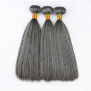 Salt Pepper Straight 100 Human Hair Premium Virgin Remy quality gray hair Bundle 12"-30"