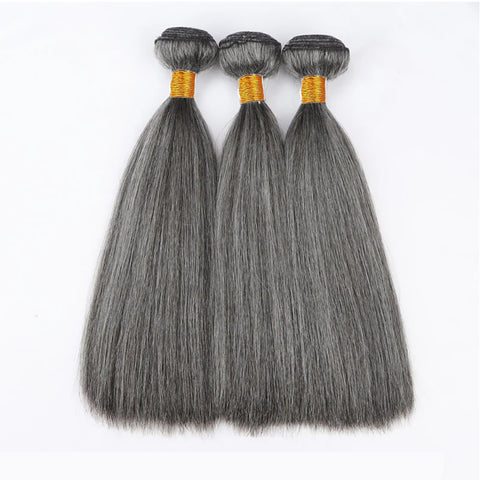 Salt Pepper Straight 100 Human Hair Premium Virgin Remy quality gray hair Bundle 12"-30"