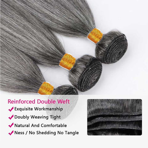 Salt Pepper Straight 100 Human Hair Premium Virgin Remy quality gray hair Bundle 12"-30"