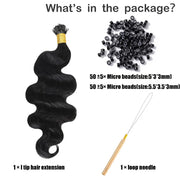 I-tip Premium Hair extensions Natural Black Straight, Deep Wave, Kinky Straight