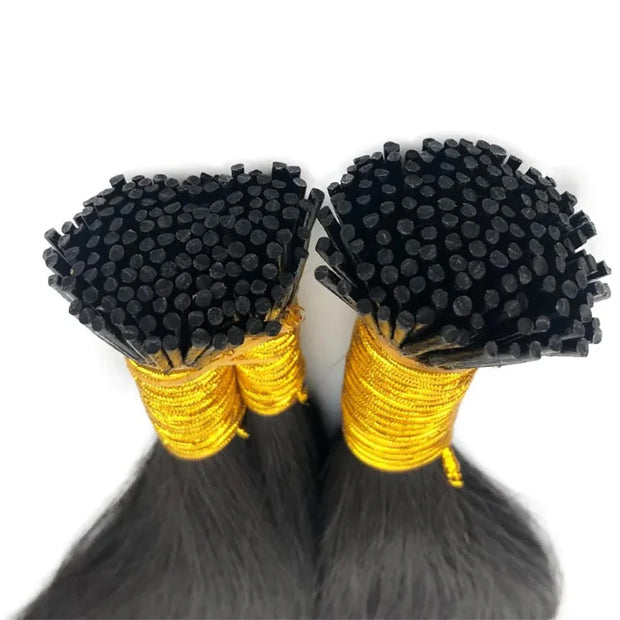 I-tip Premium Hair extensions Natural Black Straight, Deep Wave, Kinky Straight