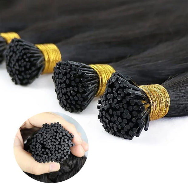 I-tip Premium Hair extensions Natural Black Straight, Deep Wave, Kinky Straight