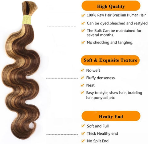 Human Braiding Hair Body Wave Bulkhair extensions 100g/bundle Color 4P27