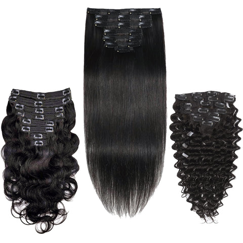 Clip In Premium Hair extension 100 Human Hair Raw Quality Hair Natural Black color Straight, body wave, deep wave