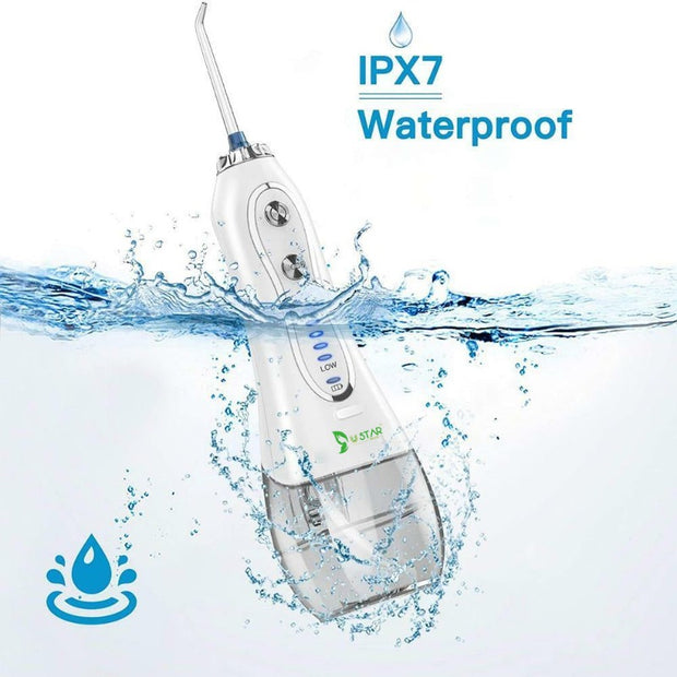 Water Flosser 300ML 5 Modes & 6 Jet Tips - IPX7 Waterproof Cordless Dent