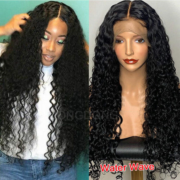 13x4 Transparent Lace WIG Water Wave Frontal wig Natural Black Human Hair Wig