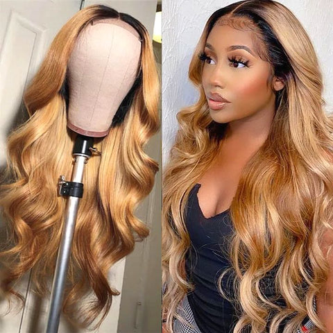 13x6HD Lace Highlight1B/30P27 Bounce Body Wave Wig Frontal High Quality 100 Human Remy Mink Hair Wig