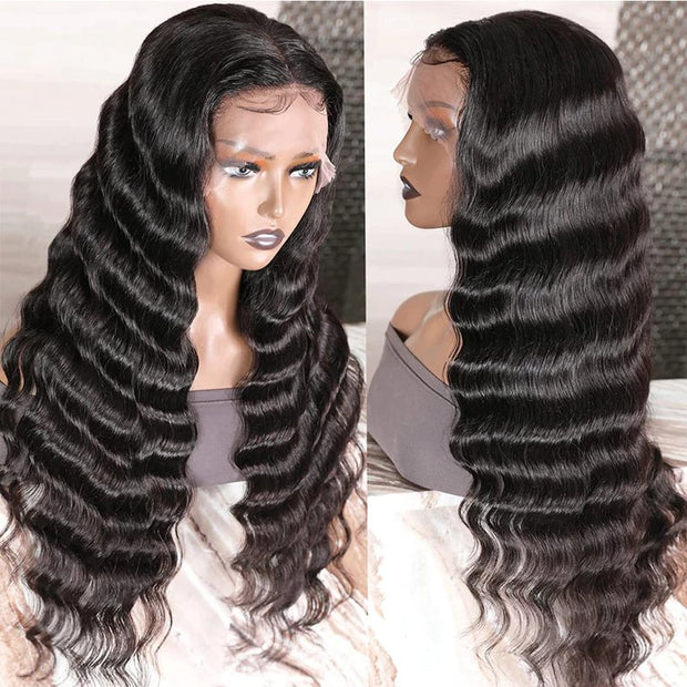 13x4HD Lace WIG Deep Wave HD lace  frontal wig 100 human Virgin Mink Hair Natural Black Wig