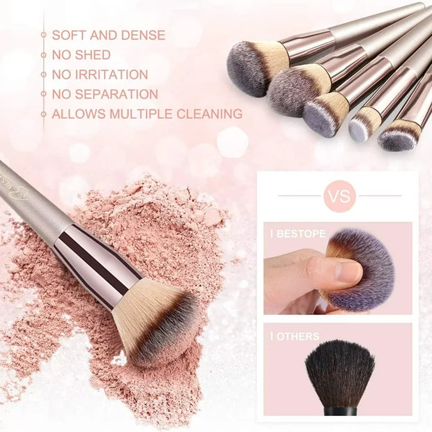 BESTOPE 14 Pcs Makeup Brushes with Case Bag Champagne Gold