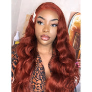 13x4 Transparent Lace Body Wave Frontal Wigs Auburn Copper Pre-order Deep Wave, Straight, Jerry Curl