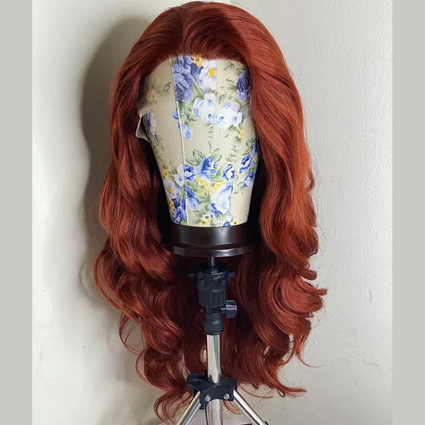 13x4 Transparent Lace Body Wave Frontal Wigs Auburn Copper Pre-order Deep Wave, Straight, Jerry Curl