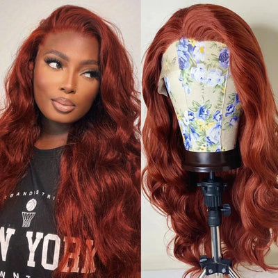 13x4 Transparent Lace Body Wave Frontal Wigs Auburn Copper Pre-order Deep Wave, Straight, Jerry Curl