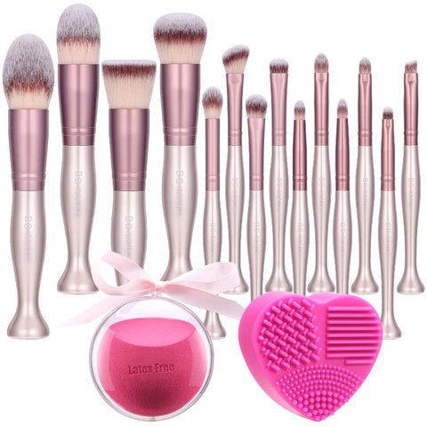 BS-MALL Makeup Brushes 14 Pcs Stand Up Set With Makeup Sponge And Cleaner