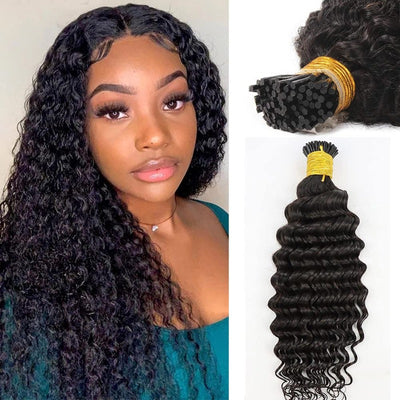 I-tip Premium Hair extensions Natural Black Deep Wave