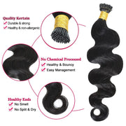 I-tip body wave Hair extensions Natural Black Raw hair Quality 100 strawns 100%  Human Hair Straight, Deep Wave, Kinky Straight