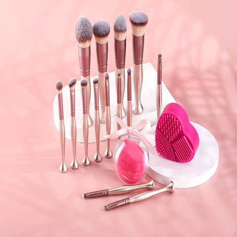 BS-MALL 14 Pcs Makeup BrushesStand Up Set With Makeup Sponge And Cleaner