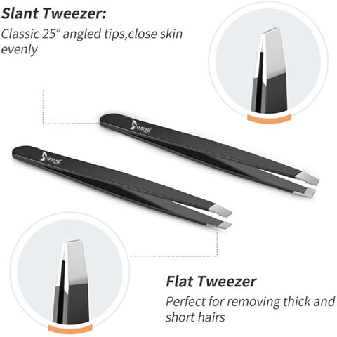 USTAR Eyebrow Tweezers Set 6 Piece Professional Stainless Steel Precision Tweezer for Eyebrows Plucking Ingrown Hair Removal, with Razor and Scissors, Daily Beauty Tool for Women and Men