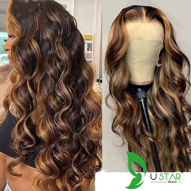 13x4HD Lace wig Highlight straight body wave Frontal WIG UP TO 42 Inch 100 Human Hair