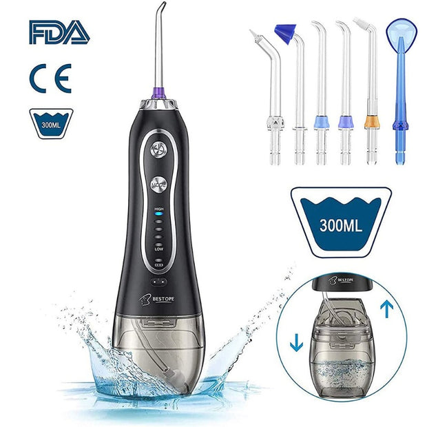 Bestope/USTAR Water Flosser 300ML 5 Modes & 6 Jet Tips - IPX7 Waterproof Cordless Dental Oral Irrigator Portable and Rechargeable Water Flossing