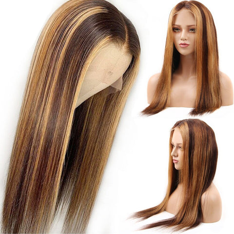 Straight Highlight Human Hair Wig honey blonde ombre