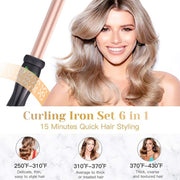 Curling Iron 6-In-1 Curling Wand Set With LED Temperature Adjustment