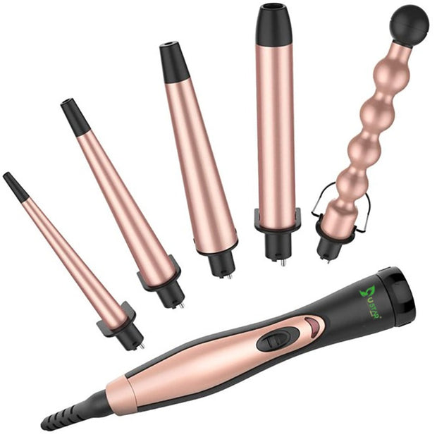 BESTOPE 5 In 1 Ceramic Curling Iron Wand Set With 5 Interchangeable Ceramic Barrels (0.35'' to 1.25'') And Heat Resistant Glove - Rose Gold