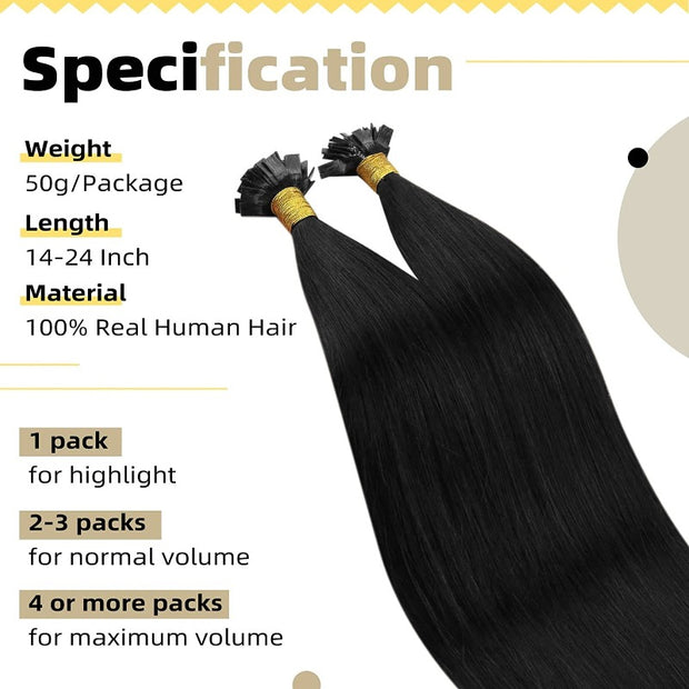 Flat Tip Black Hair Human Hair Extension