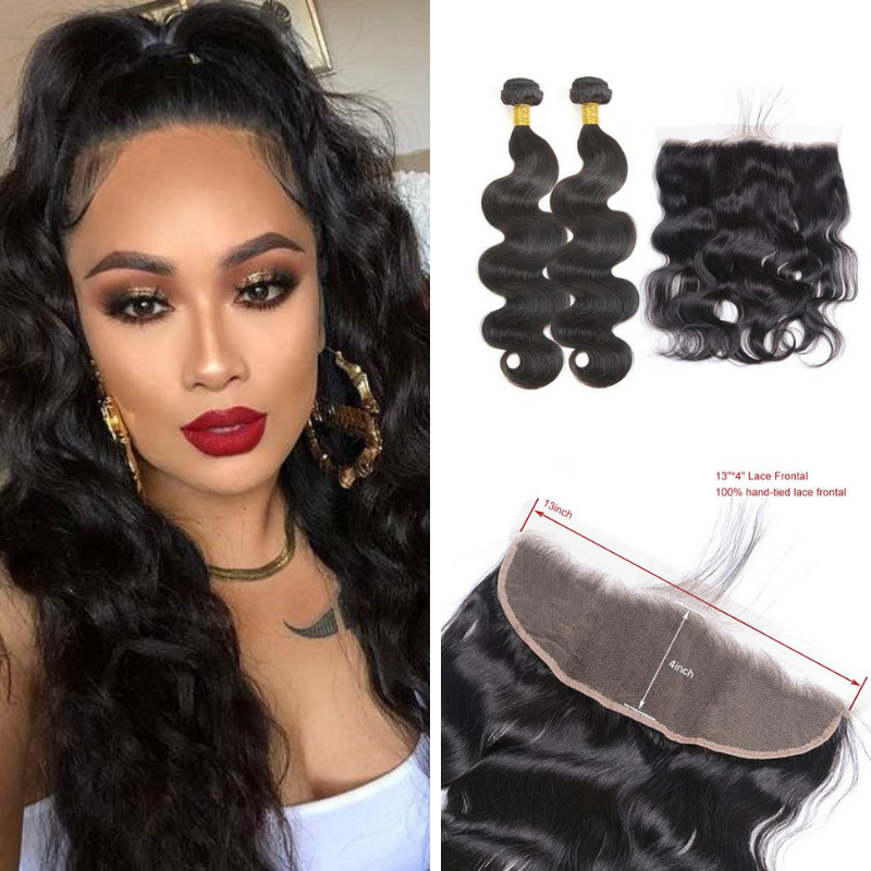 Best Virgin Human Brazilian Hair 2 Bundles with Lace Frontal Clousre