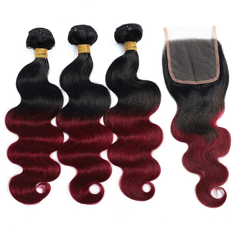 Ombre Body Wave 3 Bundles With Closure Human Hair Wig