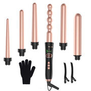 BESTOPE 6 In 1 Curling Iron Wand Set Curling Wand 0.5''-1.25'' Hair Curler Barrels Instant Heating Up Hair Wand With LCD & Temperature Adjustment Include Glove And 2 Hair Clips