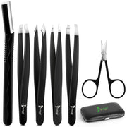USTAR Eyebrow Tweezers Set 6 Piece Professional Stainless Steel Precision Tweezer for Eyebrows Plucking Ingrown Hair Removal, with Razor and Scissors, Daily Beauty Tool for Women and Men