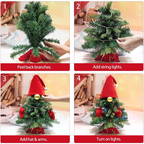 Mini Christmas Tree - Prelit Small Gnomes Xmas Decorations