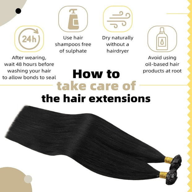 Flat Tip Black Hair Human Hair Extension