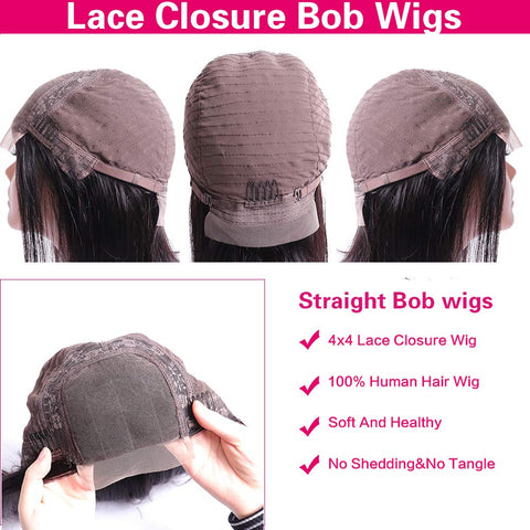 Short Bob Wigs Human Hair Lace Closure