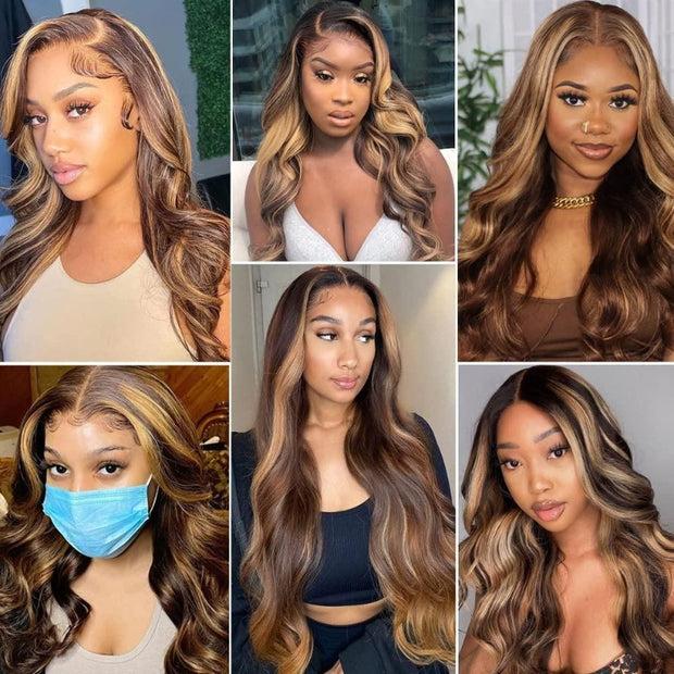 13x6HD Lace highlight wig 1B/30P27 Bounce Body Wave Full Frontal Wig high quality 100 human remy mink Hair