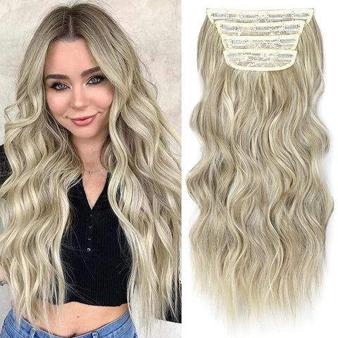 Clip in Long Wavy Synthetic Hair Extension 20 Inch 4PCS 180g Thick Hairpieces Fiber Double Weft Hair for Women