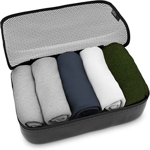 Travel Black Mesh 5 Set Packing Cube Organizers With Laundry Bag