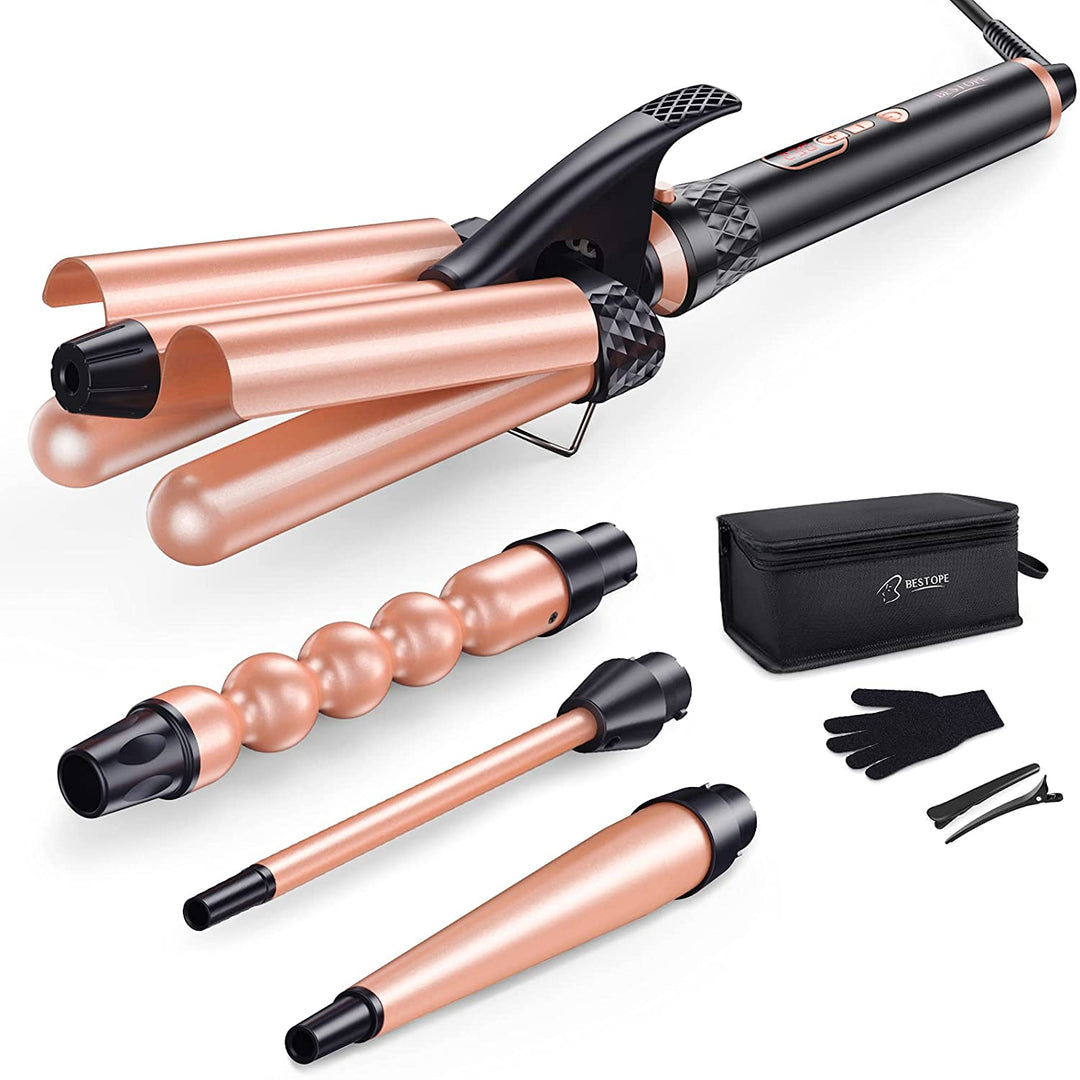 BESTOPE Curling Iron 4 In 1 Hair Crimper Wand Set 3 Barrel Hair Waver