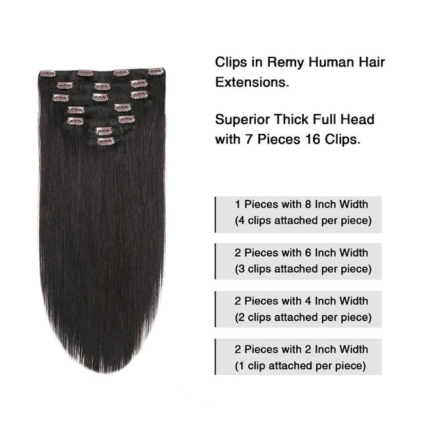 Clip In Straight 100% Human Hair Raw Quality Hair Natural Black